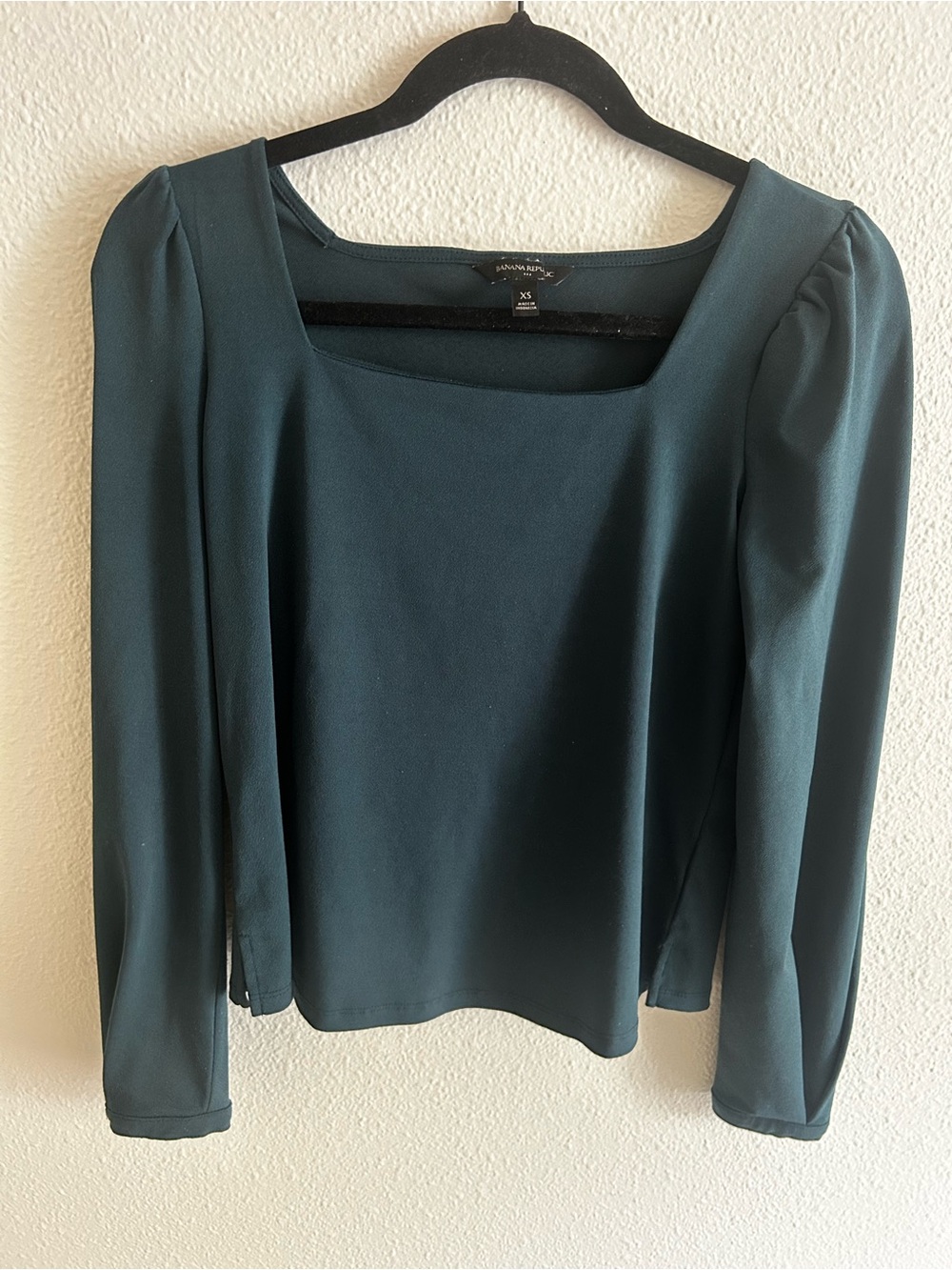 Banana Republic Teal Square Neck Long Sleeve Blouse